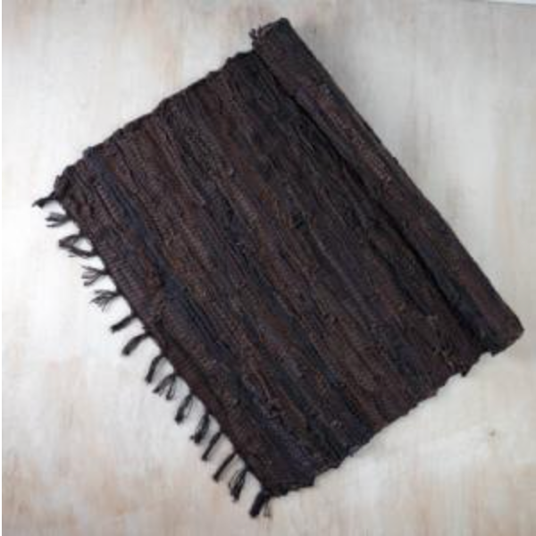 India Handicrafts Leather Dark Brown Rug